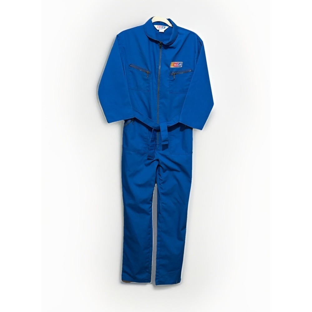 VINTAGE 1980S‎ BLUE NASCAR OFFICIAL PIT CREW COVERALLS JUMPSUIT SIZE LARGE USA